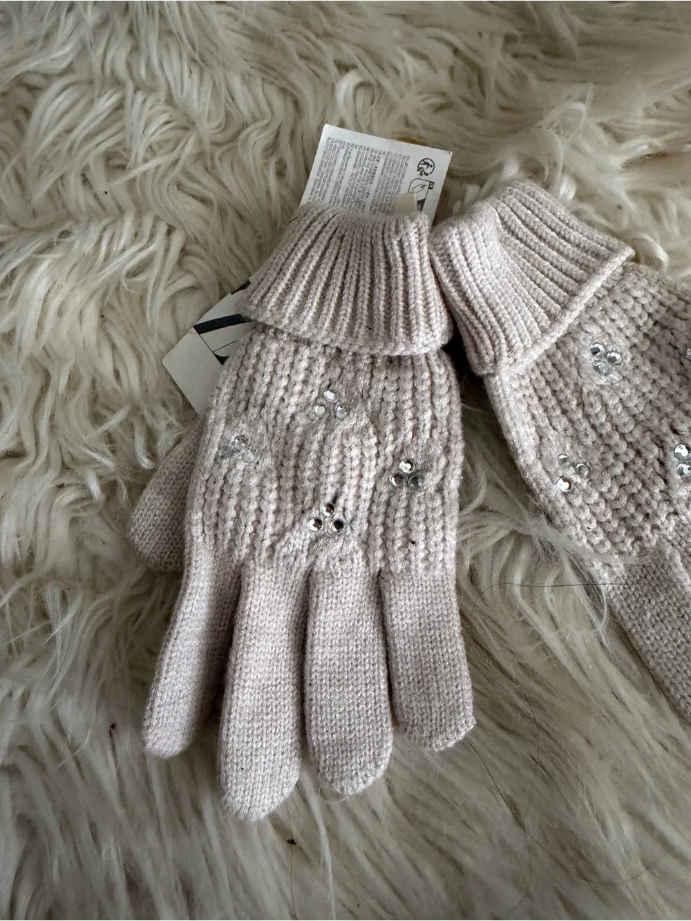 Zara Kids Beige Knit Gloves with Sparkle Detail